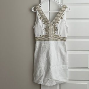 Lilly Pulitzer white and gold rehearsal dinner bridal shower dress size 2